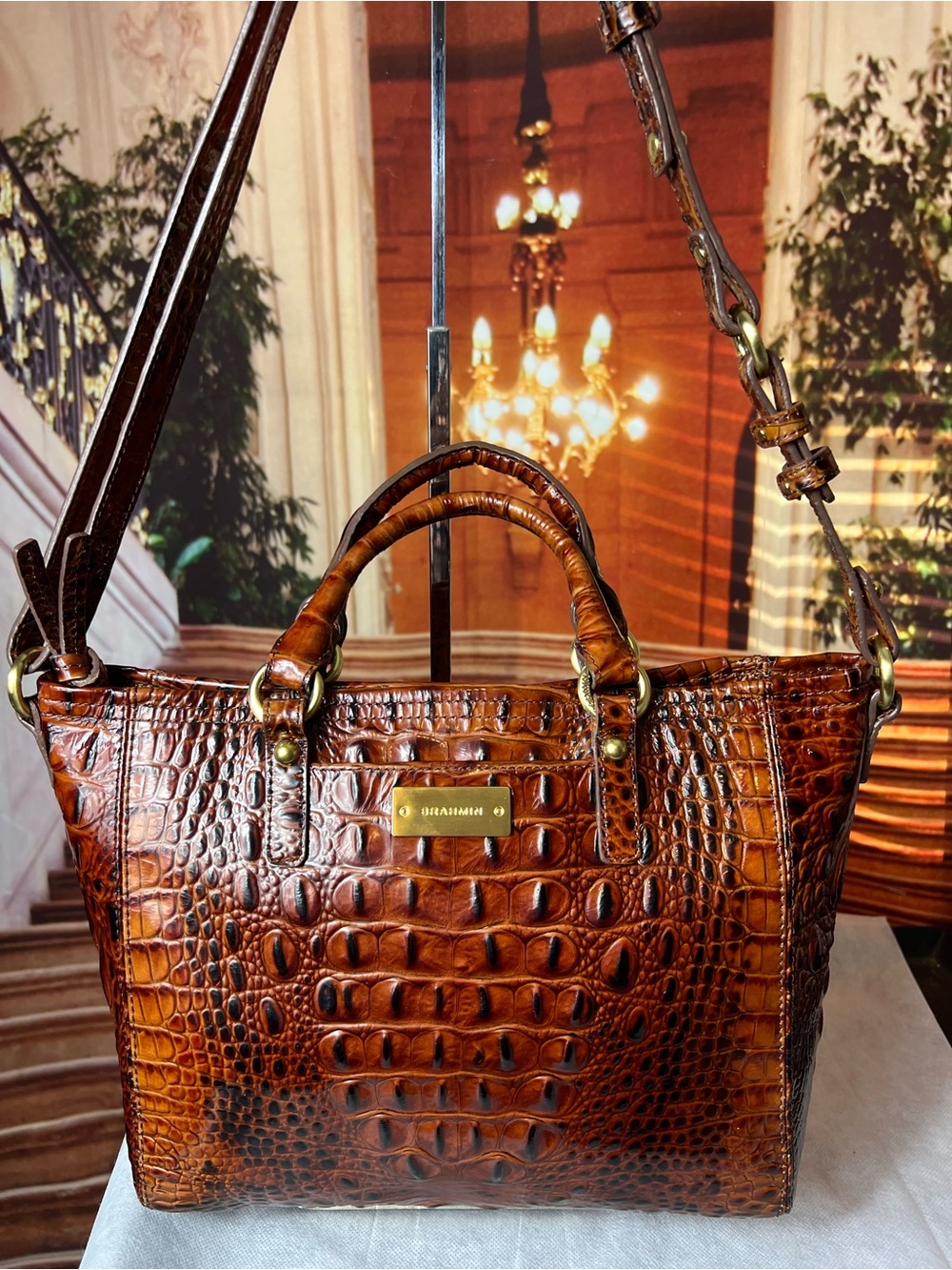 Brahmin Mini Asher Brown Pecan Croc-Embossed Leather Satchel with Strap ππΉ - Picture 14 of 17